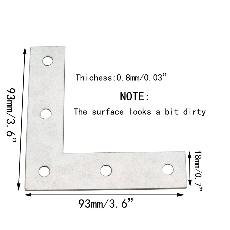 Sipery 20 Pack Silver L Corner Brackets, 4 Inch Repair Mending Corner Braces for Wood, Metal Flat Bracket Braces L Right Angle Brace for Furniture, Shelf Support, Home and DIY Projects - Image 2